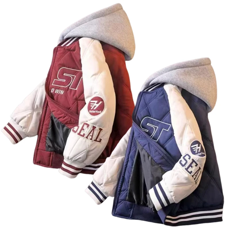 2025 Autumn Winter Teenager Boy Thicken Hooded Baseball Jacket New Kids Letter Embroidery Contrast Color Coat Children Outerwear
2025 Autumn Winter Teenager Boy Thicken Hooded Baseball Jacket New Kids Letter Embroidery Contrast Color Coat Children Outerwear