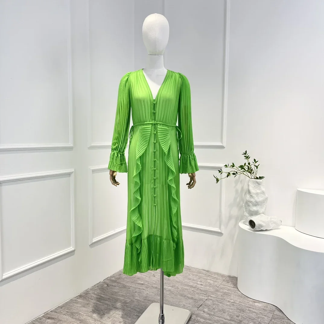 2023 Top Quality Solid Green Ease Frill Ruffle Unique Designed Loose Long Dress for Lady
2023 Top Quality Solid Green Ease Frill Ruffle Unique Designed Loose Long Dress for Lady
