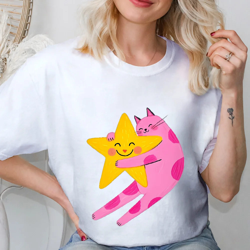 Oversized Women T-shirt Cotton High Quality Y2K Goth Pink Cute Kitten Smiling Star Print Top for Women Alien Stage Fashion
Oversized Women T-shirt Cotton High Quality Y2K Goth Pink Cute Kitten Smiling Star Print Top for Women Alien Stage Fashion