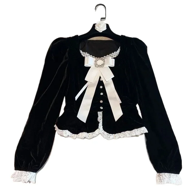 Neploe Elegant Fashion V-neck Bow Shirts Women Autumn New Slim Fit Black Gold Velvet Blouses Long Sleeve Lace Blusas Mujer
Neploe Elegant Fashion V-neck Bow Shirts Women Autumn New Slim Fit Black Gold Velvet Blouses Long Sleeve Lace Blusas Mujer