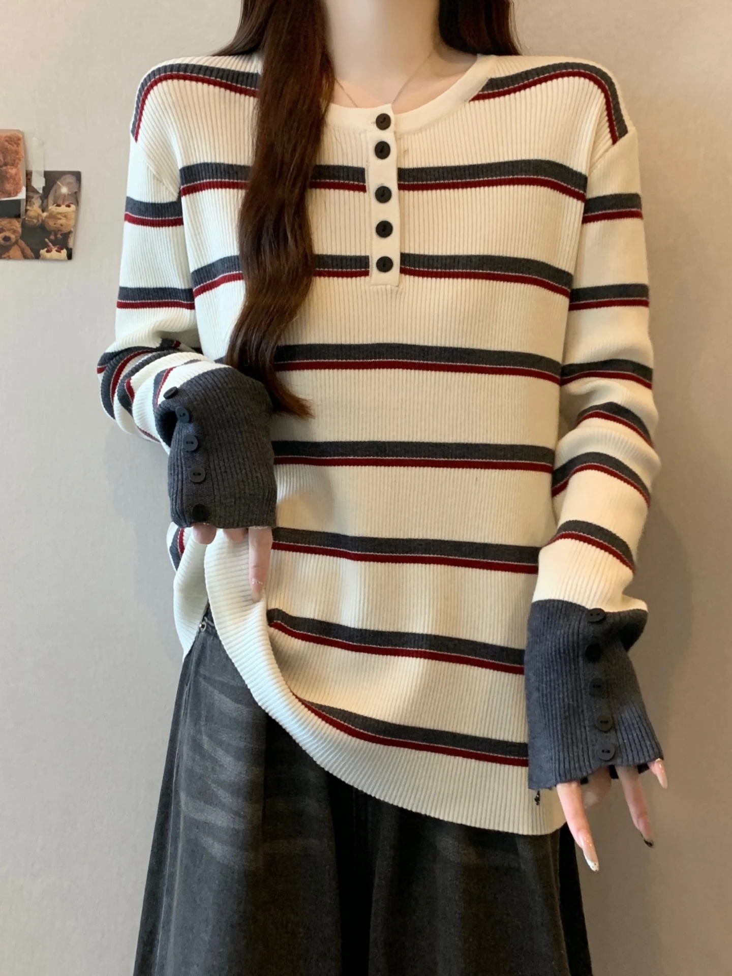 Retro Striped Knitted Base Shirt Women's T-shirt Inner Spring Autumn plus Size Popular Style Korean Loose Fit Long Sleeve
Retro Striped Knitted Base Shirt Women's T-shirt Inner Spring Autumn plus Size Popular Style Korean Loose Fit Long Sleeve
