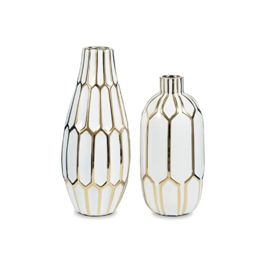 Mohsen Honeycomb Ceramic 2 Piece Bottle Neck Vase Set White and Gold
Mohsen Honeycomb Ceramic 2 Piece Bottle Neck Vase Set White and Gold