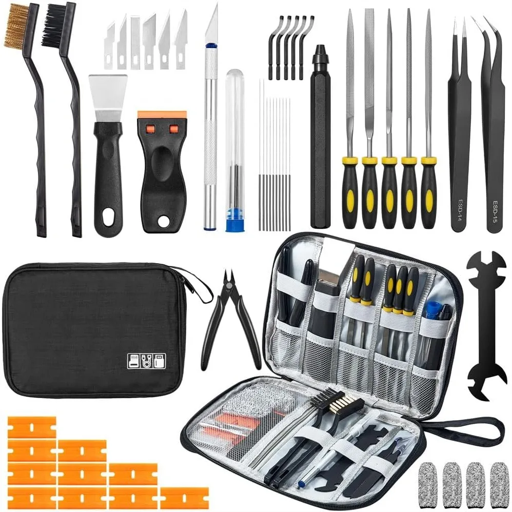 50-Piece 3D Printer Tool Kit for FDM/SLA Printers with Nozzle Cleaning, Scraper, Deburring Tool, Files, Brushes, Case
50-Piece 3D Printer Tool Kit for FDM/SLA Printers with Nozzle Cleaning, Scraper, Deburring Tool, Files, Brushes, Case