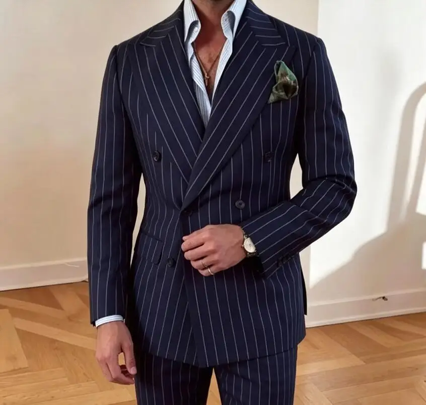 High Quality Luxury Striped Men's Suits Back Vent Double Breasted Blazer Formal Business Prom Party 2 Piece Jacket Pants Outfits
High Quality Luxury Striped Men's Suits Back Vent Double Breasted Blazer Formal Business Prom Party 2 Piece Jacket Pants Outfits
