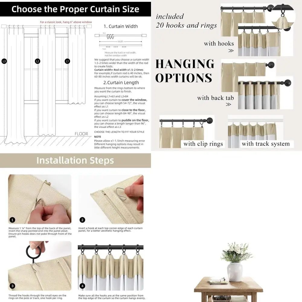 Blackout Linen Curtains, 102 Long, 2-Panel Set, Suitable for Living Room and Bedroom, Farmhouse Style, Thermal Insulated, with B
Blackout Linen Curtains, 102 Long, 2-Panel Set, Suitable for Living Room and Bedroom, Farmhouse Style, Thermal Insulated, with B