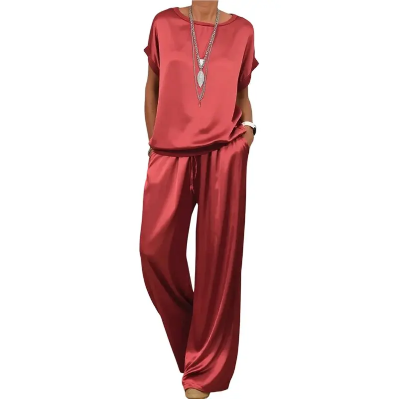 NEW-Women Casual Outfit Crewneck Short Sleeve Blouse Drawstring High Waist Wide Leg Pants Matching Set
NEW-Women Casual Outfit Crewneck Short Sleeve Blouse Drawstring High Waist Wide Leg Pants Matching Set