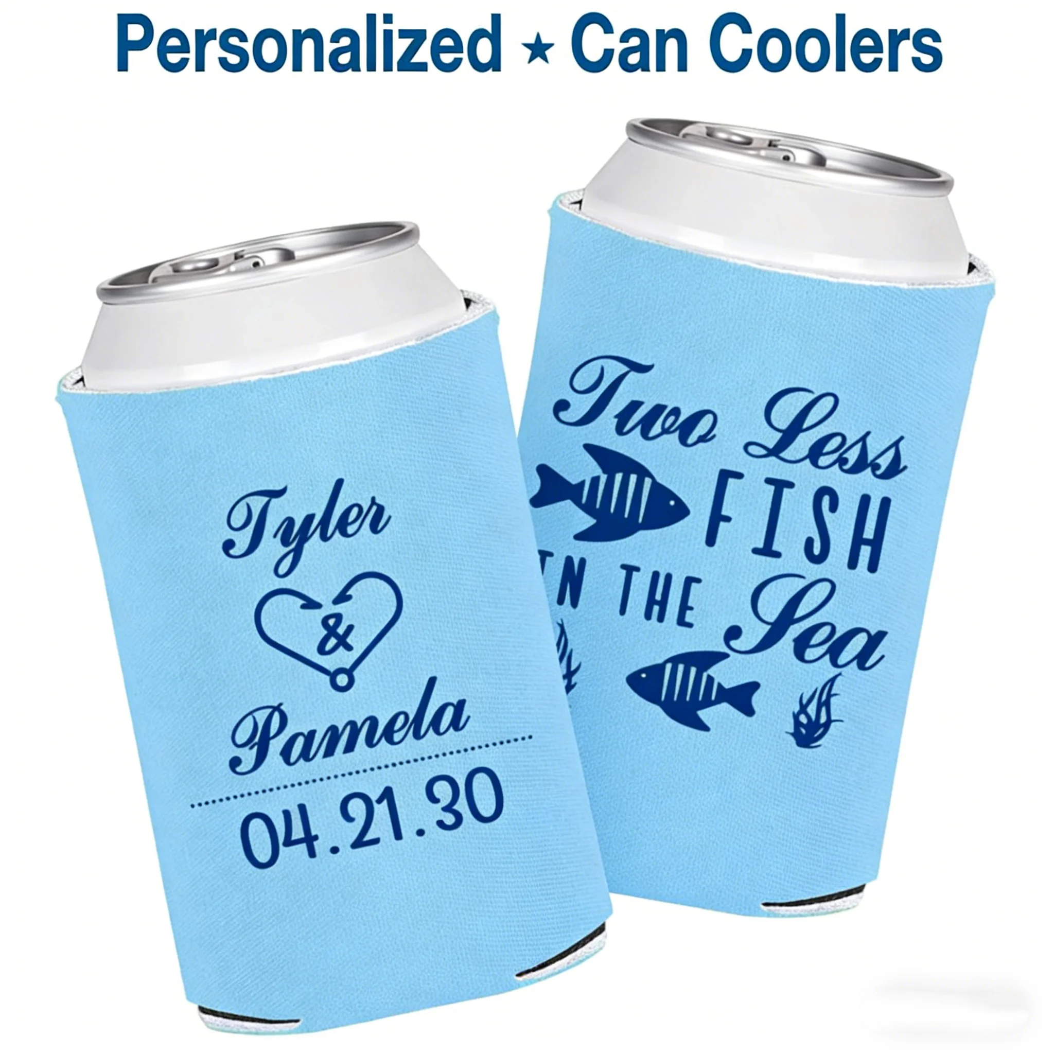 Fisherman Wedding Favor Can Coolers, Two Less Fish in the Sea Wedding Beverage Insulators
Fisherman Wedding Favor Can Coolers, Two Less Fish in the Sea Wedding Beverage Insulators