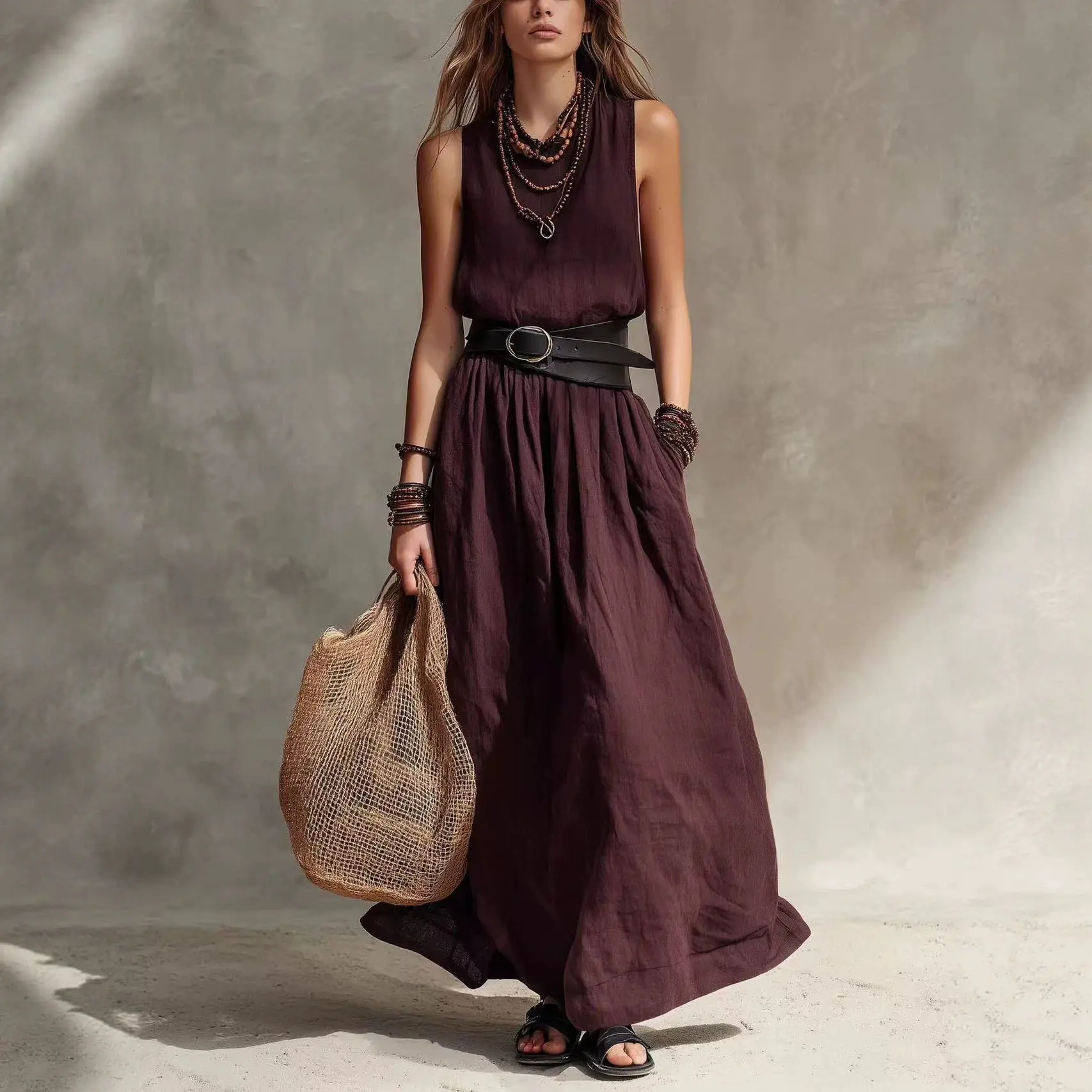 Women's Sleeveless O Neck Maxi Dress Casual Loose Pleated Flowy Long Dress Vintage Summer Beach Vacation Daily Wear Long Dress
Women's Sleeveless O Neck Maxi Dress Casual Loose Pleated Flowy Long Dress Vintage Summer Beach Vacation Daily Wear Long Dress