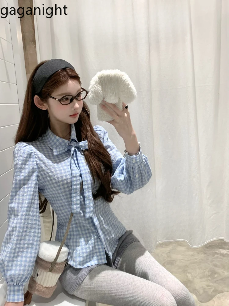 Gaganight Plaid Shirts Women Bandage Bow 2025 Spring Fashion Slim Turn Down Collar Long Sleeve Blouse Female Casual Tops Sweet
Gaganight Plaid Shirts Women Bandage Bow 2025 Spring Fashion Slim Turn Down Collar Long Sleeve Blouse Female Casual Tops Sweet
