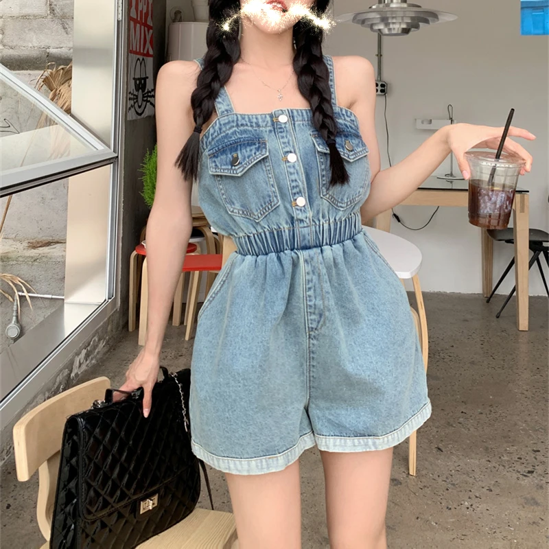 Vintage Women Denim Shorts Jumpsuit Fashion Ladies Wide Leg Romper Playsuit Casual Sleeveless Pockets Elastic Waist Overalls
Vintage Women Denim Shorts Jumpsuit Fashion Ladies Wide Leg Romper Playsuit Casual Sleeveless Pockets Elastic Waist Overalls
