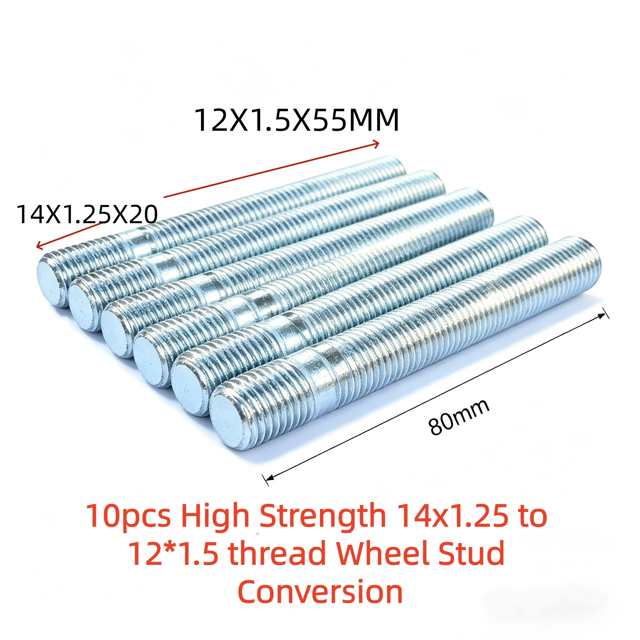 10PCS 60L|80L M14x1.25 to M12x1.5 Wheel Stud Conversion Kit Forged Steel 10.9 High Strength Forged Grade Double End Wheel Stud
10PCS 60L|80L M14x1.25 to M12x1.5 Wheel Stud Conversion Kit Forged Steel 10.9 High Strength Forged Grade Double End Wheel Stud