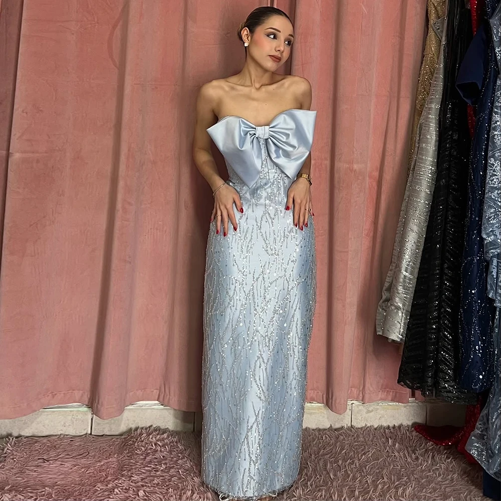 Luxury Evening Dresses 2025 Satin Sheath/Column Party Dress Sky Blue Strapless Bow Beads Pleat Special Occasion Dress Long 2025
Luxury Evening Dresses 2025 Satin Sheath/Column Party Dress Sky Blue Strapless Bow Beads Pleat Special Occasion Dress Long 2025