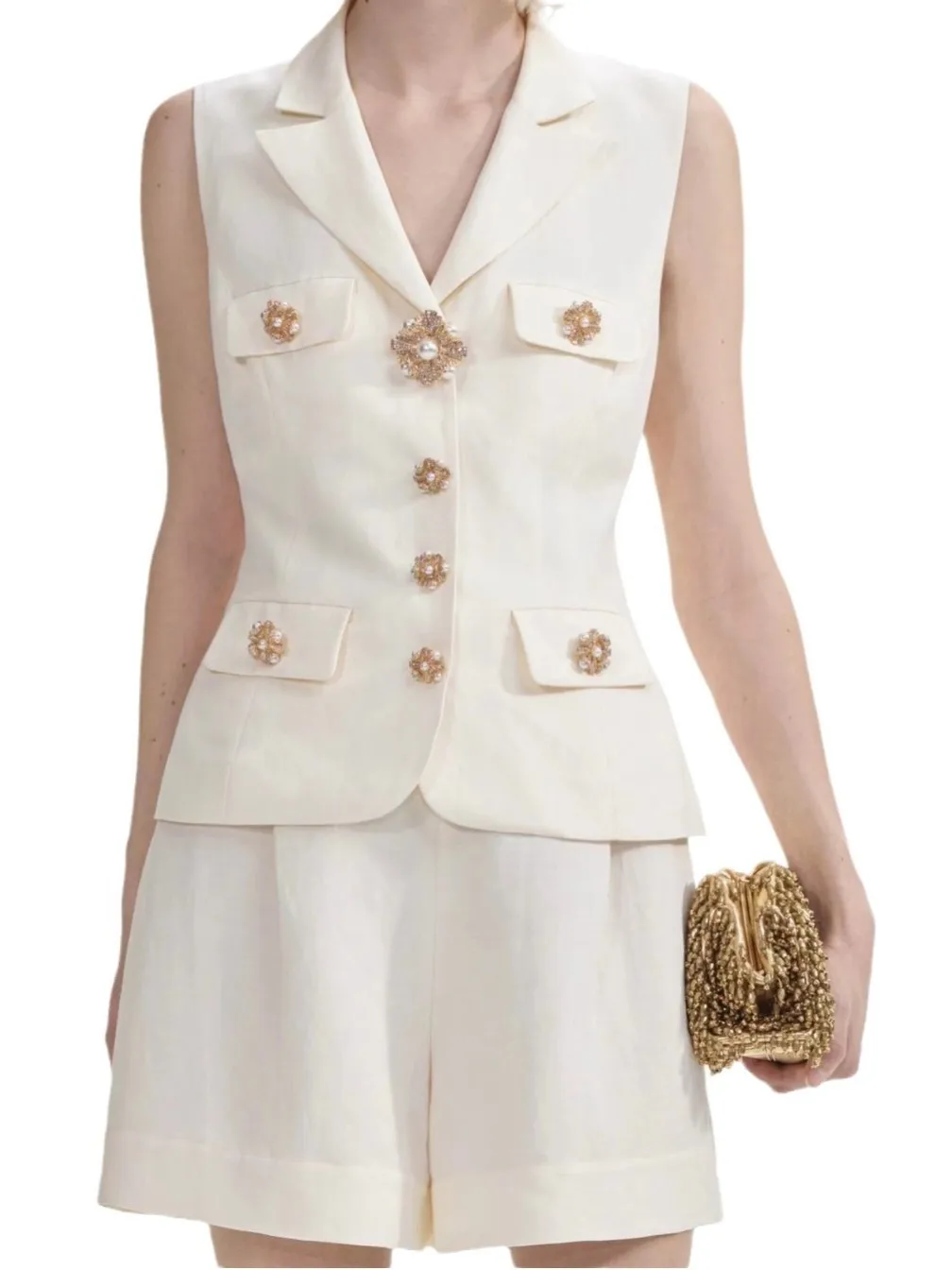 Women Solid Color Set Pearl Button Turn-down Collar Sleeveless Vest and High Waist Shorts Casual Summer 2024 Suit
Women Solid Color Set Pearl Button Turn-down Collar Sleeveless Vest and High Waist Shorts Casual Summer 2024 Suit