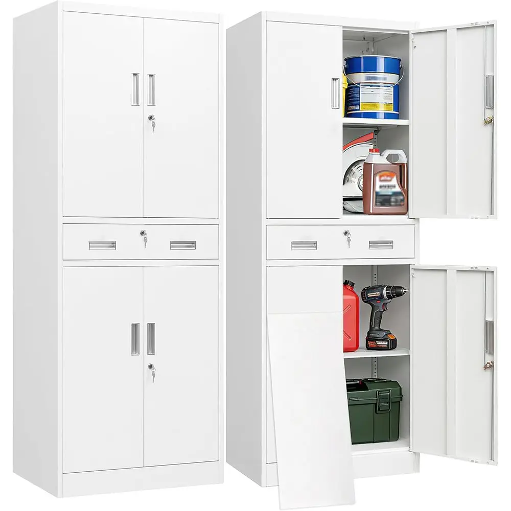 White Tall Metal Storage Cabinet with Lockable Door and 2 Adjustable Shelves for Garage, Office, or Warehouse (71”H)
White Tall Metal Storage Cabinet with Lockable Door and 2 Adjustable Shelves for Garage, Office, or Warehouse (71”H)