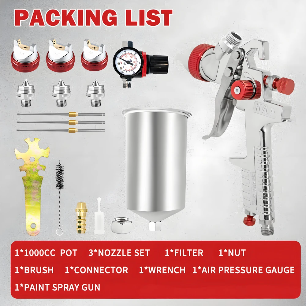 High atomization spray gun 1000CC metal pot H827 1.4/1.7/2.0mm furniture car primer spray gun paint spray gun set spray gun
High atomization spray gun 1000CC metal pot H827 1.4/1.7/2.0mm furniture car primer spray gun paint spray gun set spray gun