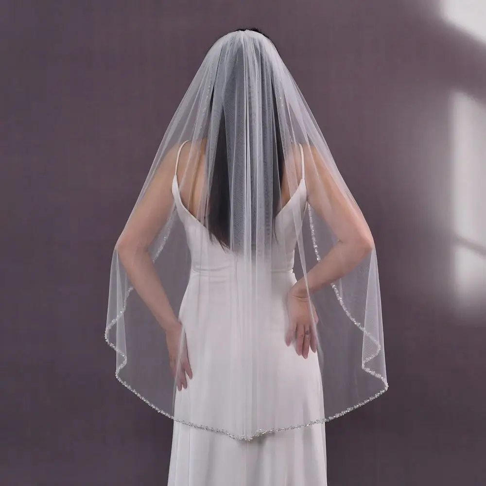 Pc Fashionable Beaded Bridal Single Layer Wedding Veil, Handmade Short Fingertip Length Us Stock Fast Delivery BV235
Pc Fashionable Beaded Bridal Single Layer Wedding Veil, Handmade Short Fingertip Length Us Stock Fast Delivery BV235