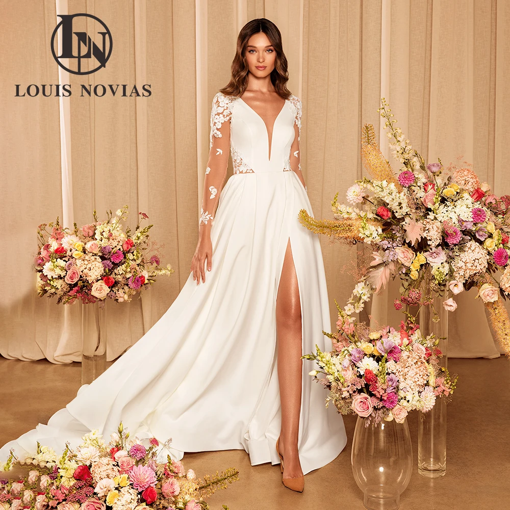 LOUIS NOVIAS Satin Wedding Dresses For Women Sexy Bridal Gown Deep V-neck Long Sleeves Bride Dresses Appliques Vestidos De Novia
LOUIS NOVIAS Satin Wedding Dresses For Women Sexy Bridal Gown Deep V-neck Long Sleeves Bride Dresses Appliques Vestidos De Novia
