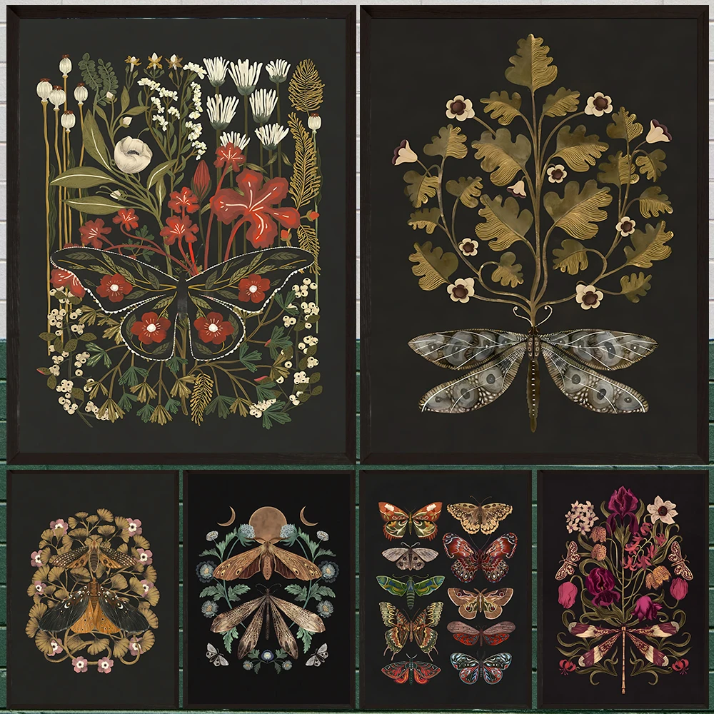 Botanical & Moths Vintage Wall Art Canvas Painting, Wall Flowers Boho Art Decor,Butterfly & Moths Art Poster Print Home Decor 
Botanical & Moths Vintage Wall Art Canvas Painting, Wall Flowers Boho Art Decor,Butterfly & Moths Art Poster Print Home Decor