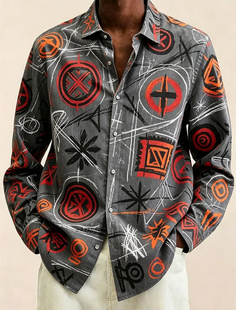 Ethnic graffiti tribal printed long sleeved shirt for men's casual top, exotic style, for ethnic style dressing and daily wear
Ethnic graffiti tribal printed long sleeved shirt for men's casual top, exotic style, for ethnic style dressing and daily wear