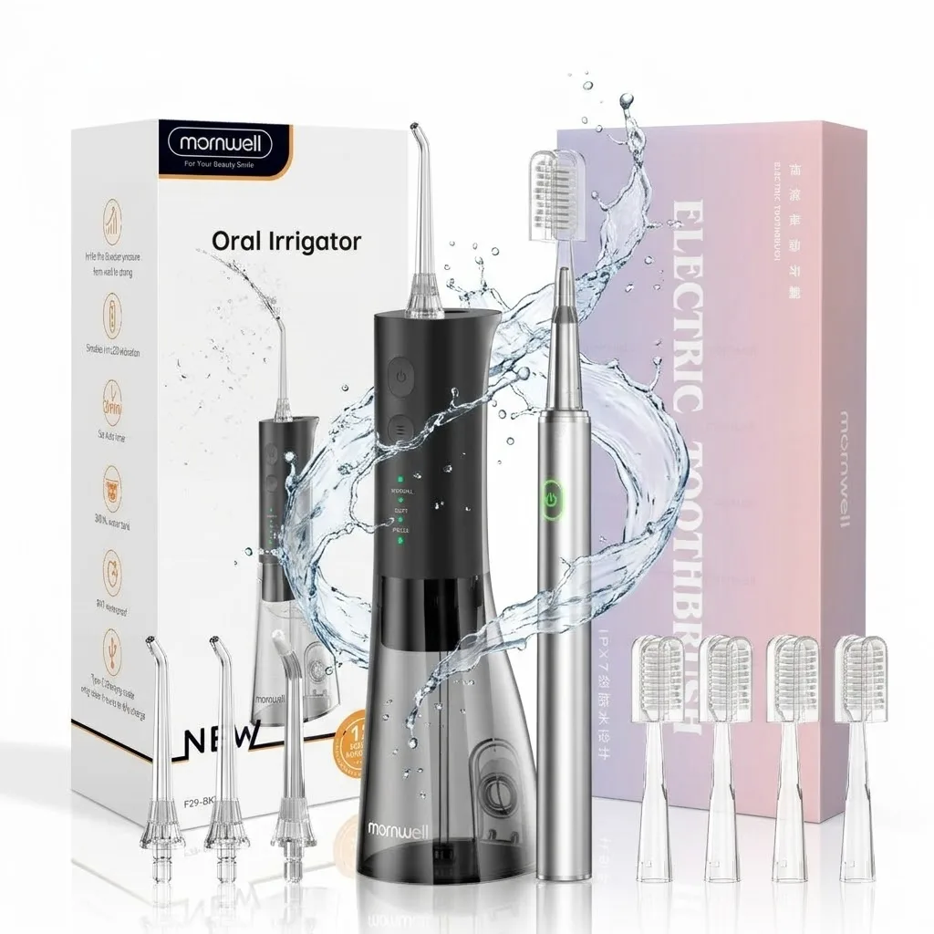 Water Flosser with Electric Toothbrush Combo, Rechargeable Oral Irrigator and Sonic Toothbrush Kit for Deep Cleaning
Water Flosser with Electric Toothbrush Combo, Rechargeable Oral Irrigator and Sonic Toothbrush Kit for Deep Cleaning
