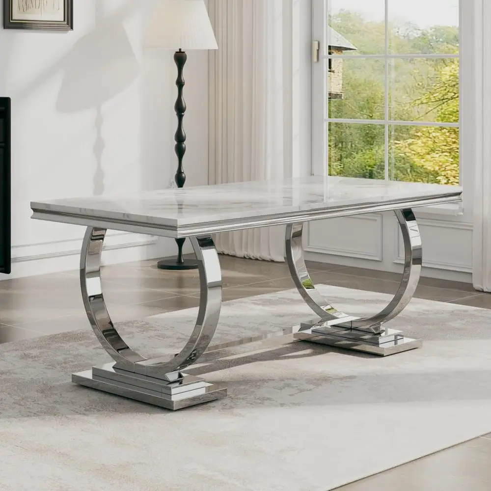 Elegant 70 O-Shaped White Marble Dining Table with Silver Stainless Steel Base for Dining Rooms and Conferences
Elegant 70 O-Shaped White Marble Dining Table with Silver Stainless Steel Base for Dining Rooms and Conferences