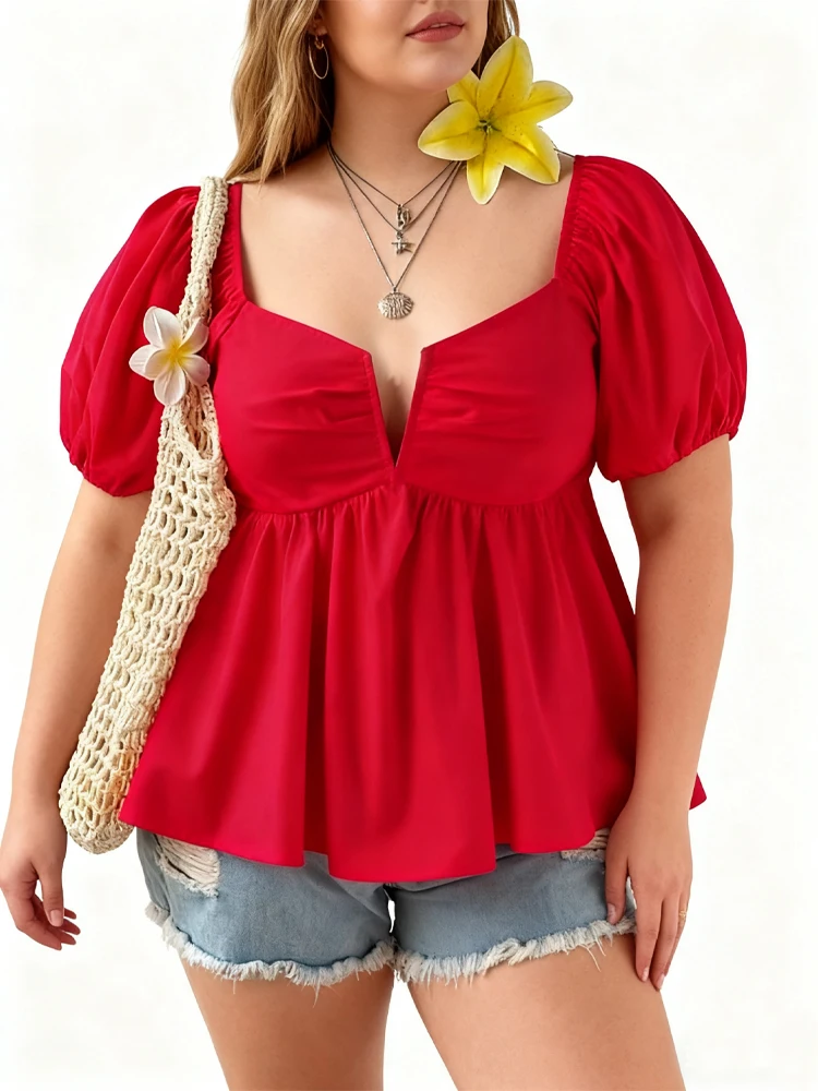 Лимитированная женская плиссированная красная футболка больших размеров с глубоким v-образным вырезом Kpop, элегантный топ с короткими рукавами, модная однотонная девичья распродажа
Лимитированная женская плиссированная красная футболка больших размеров с глубоким v-образным вырезом Kpop, элегантный топ с короткими рукавами, модная однотонная девичья распродажа