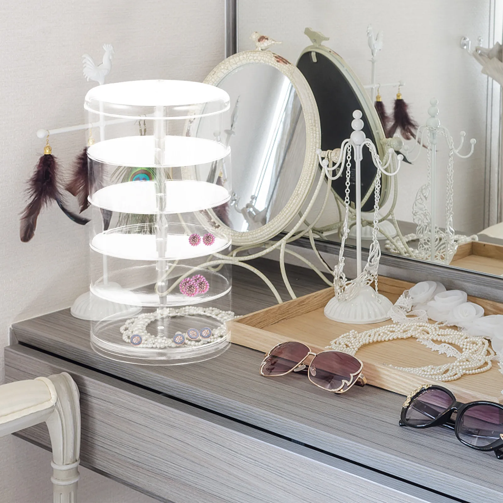 Multi-Layer Rotating Jewelry Box Transparent Cover Partition Function Large Capacity Jewelry Storage Holder Desktop Decoration
Multi-Layer Rotating Jewelry Box Transparent Cover Partition Function Large Capacity Jewelry Storage Holder Desktop Decoration