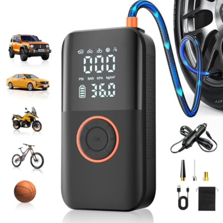 Air Pump for Car Tires 150PSI Cordless Tire Pump 12V DC and Battery Dual Power Auto Shut-Off Air Compressor for Car Motorcycle
Air Pump for Car Tires 150PSI Cordless Tire Pump 12V DC and Battery Dual Power Auto Shut-Off Air Compressor for Car Motorcycle