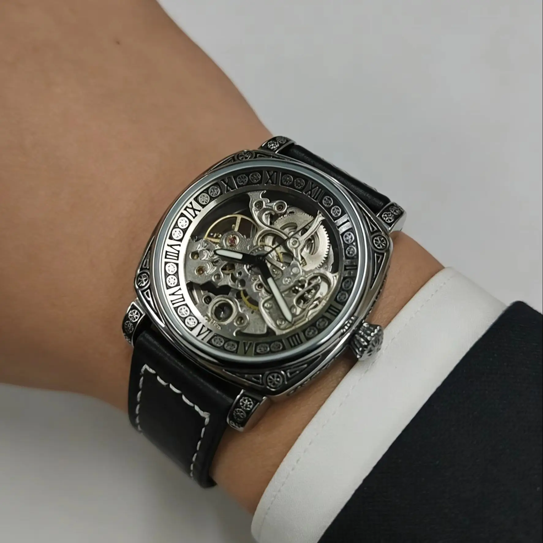 Luxury Automatic Mechanical Watch for Men | Skull Dial | Vintage Engraved Square Watch Case | Leather Watch Strap | Roman Numerals | Waterproof | Business Dress Watch | Gift for Father/Guyfriend
Luxury Automatic Mechanical Watch for Men | Skull Dial | Vintage Engraved Square Watch Case | Leather Watch Strap | Roman Numerals | Waterproof | Business Dress Watch | Gift for Father/Guyfriend