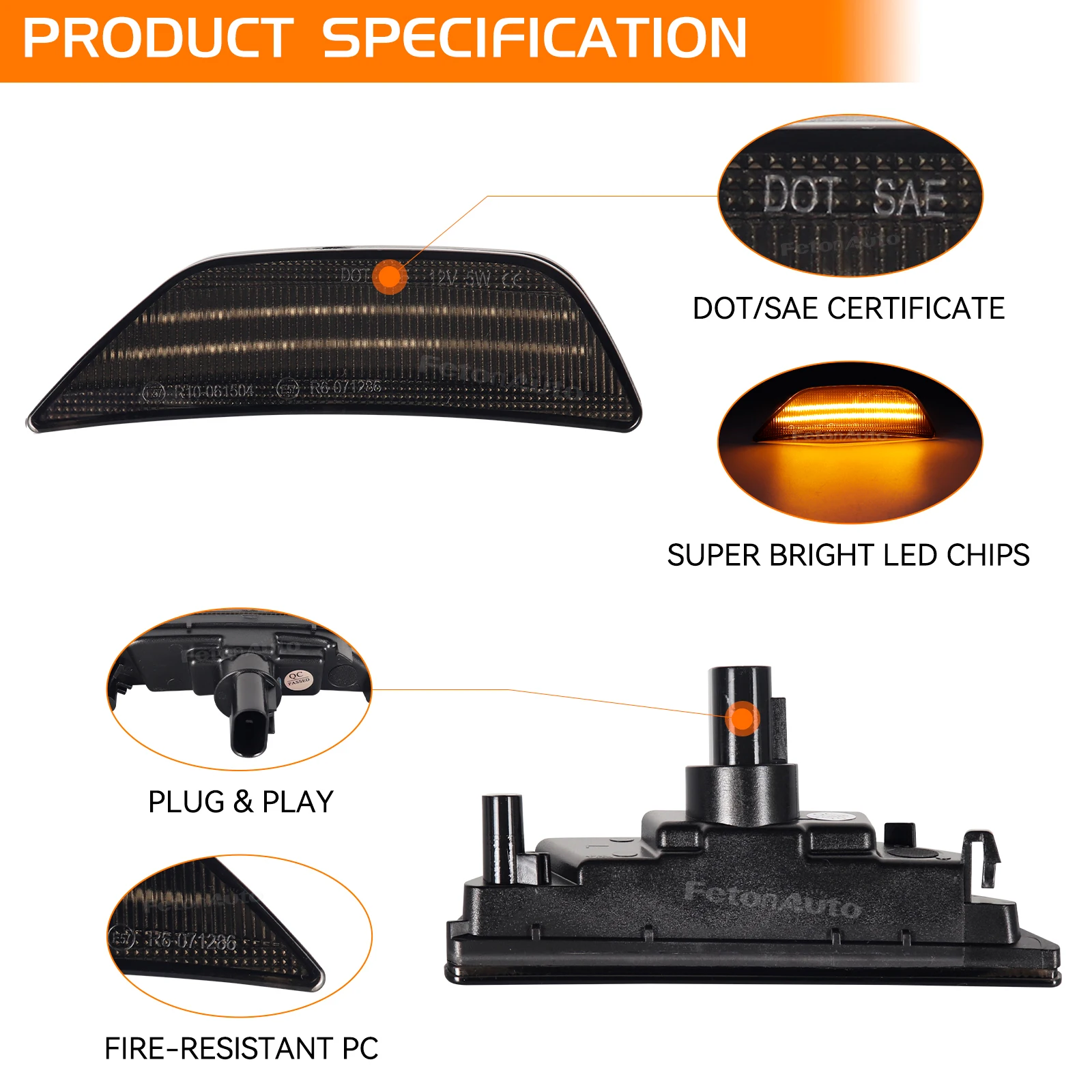 LED Side Marker Turn Signal Light Smoke Black Lens Front Bumper Fender Side Marker Turn Signal Light Fit for Kia K5 2021-2024
LED Side Marker Turn Signal Light Smoke Black Lens Front Bumper Fender Side Marker Turn Signal Light Fit for Kia K5 2021-2024