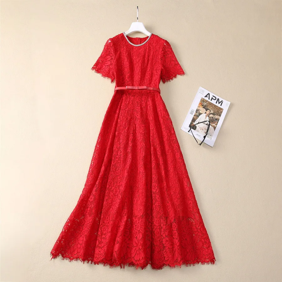European and American women's clothing 2025 spring new Short-sleeved beaded crew-neck lace belt Fashion pleated dress XXL
European and American women's clothing 2025 spring new Short-sleeved beaded crew-neck lace belt Fashion pleated dress XXL