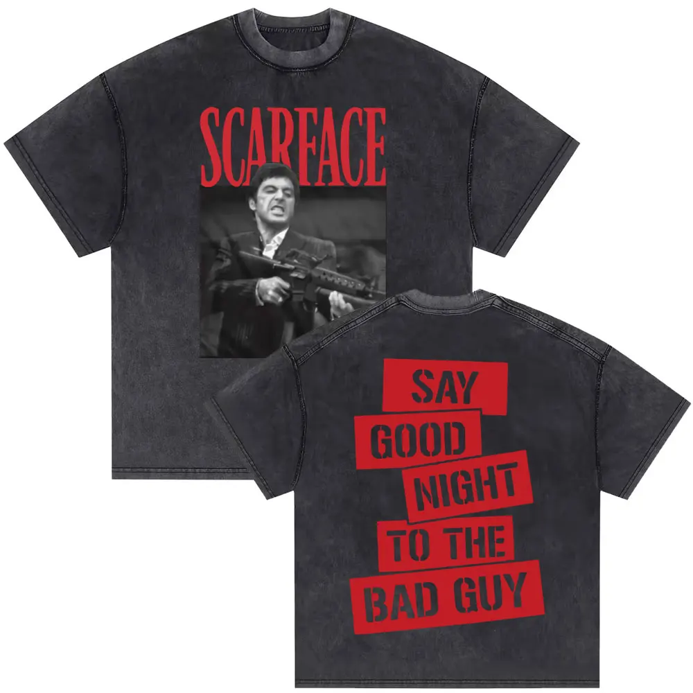 Al Pacino As Tony Montana Scarface Movie Say Good Night To The Bad Guy Slogan T Shirts Men's Vintage Washed Old Oversized Tshirt
Al Pacino As Tony Montana Scarface Movie Say Good Night To The Bad Guy Slogan T Shirts Men's Vintage Washed Old Oversized Tshirt