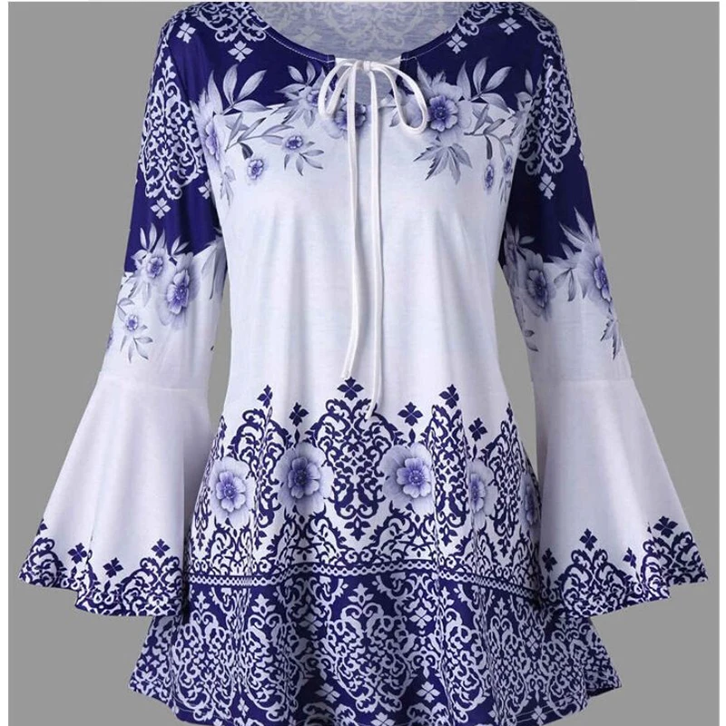 Women Flower Printed Round Neck Long Flare Sleeves Tied T-shirt Slim Fit Shirts And Blouses
Women Flower Printed Round Neck Long Flare Sleeves Tied T-shirt Slim Fit Shirts And Blouses