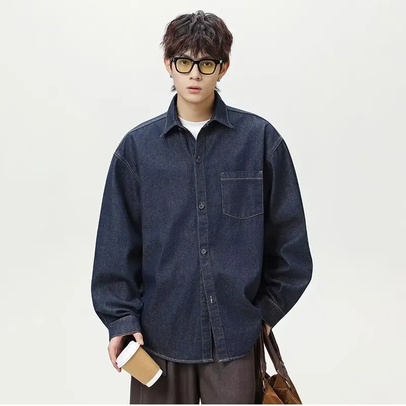 Men's Collar Denim Shirt Loose Fit Washed Jacket Spring Autumn Casual Style Long Sleeve Pure Color Button up Shirt for Men
Men's Collar Denim Shirt Loose Fit Washed Jacket Spring Autumn Casual Style Long Sleeve Pure Color Button up Shirt for Men