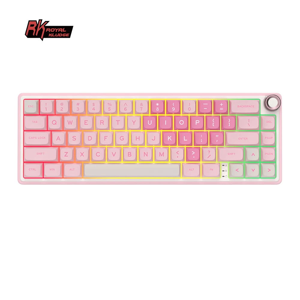 Royal Kludge RKR65 Pink Wired Mechanical Keyboard 65% 66 Key MDA PBT Keycaps RGB Backlit Hot-swappable Gamer Keyboard Metal knob
Royal Kludge RKR65 Pink Wired Mechanical Keyboard 65% 66 Key MDA PBT Keycaps RGB Backlit Hot-swappable Gamer Keyboard Metal knob
