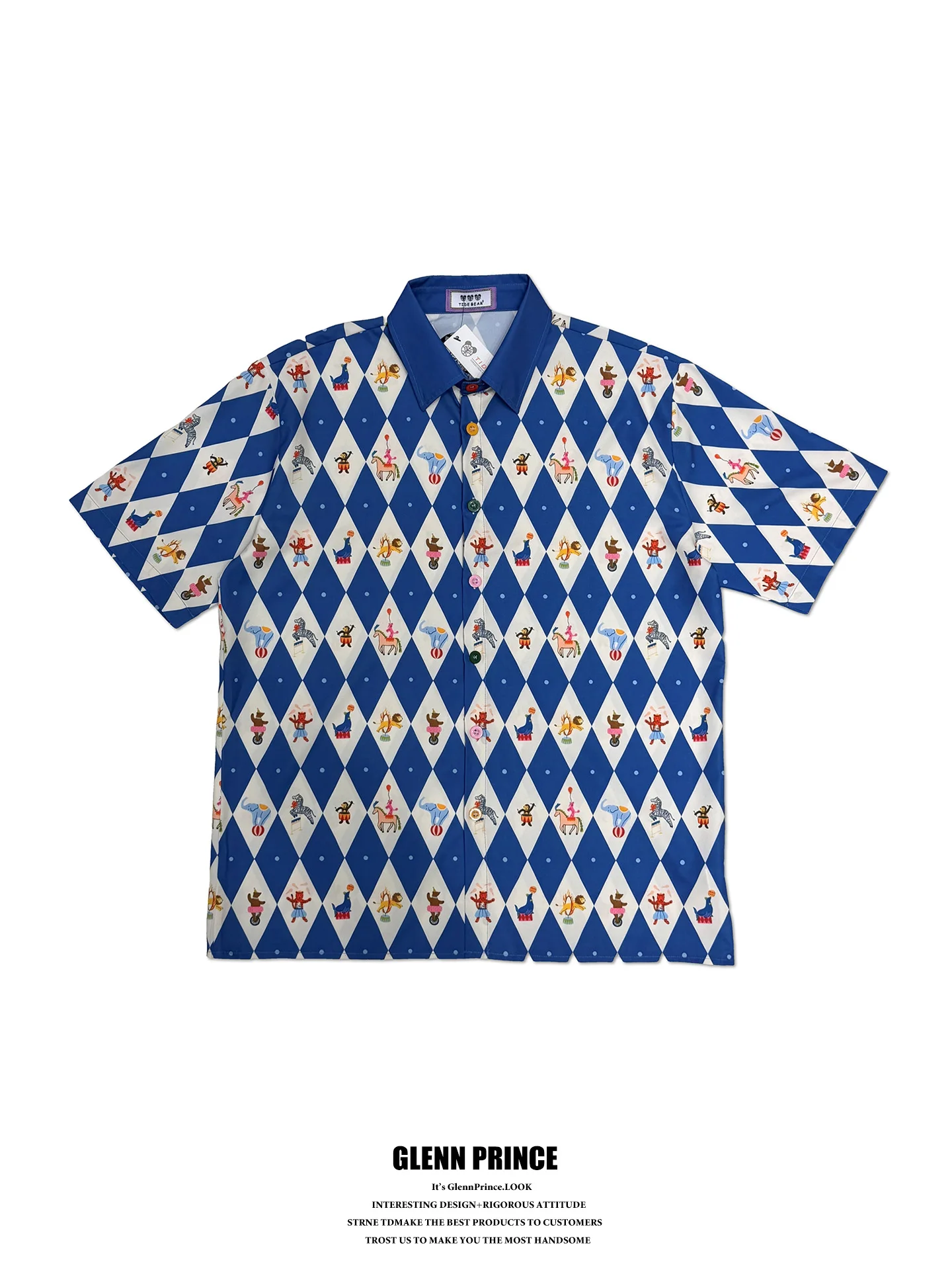 Casual Men's Short Sleeve Shirt Diamond Pattern Summer Leisure Half Sleeve GPstudio American Circus Fun Printed Polyester Shirt
Casual Men's Short Sleeve Shirt Diamond Pattern Summer Leisure Half Sleeve GPstudio American Circus Fun Printed Polyester Shirt