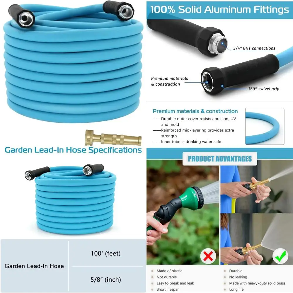 Lead-Free 100FT RV Drinking Water Hose with 3/4 Aluminum Fittings - No Leak, Garden Hose Extender and Reel Connection
Lead-Free 100FT RV Drinking Water Hose with 3/4 Aluminum Fittings - No Leak, Garden Hose Extender and Reel Connection