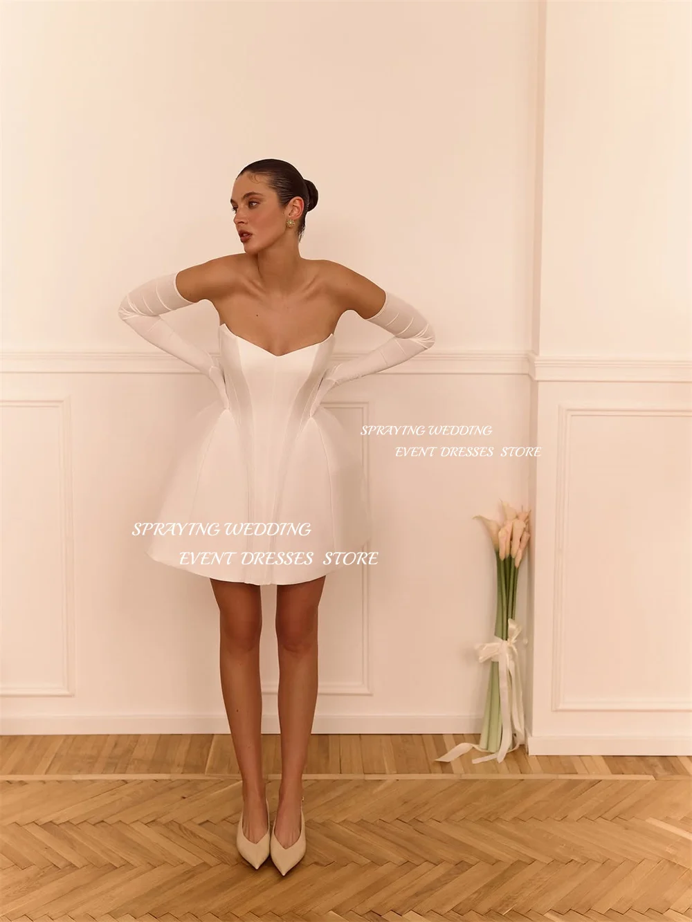 SPRAYING Elegant Satin Mini Wedding Dresses Sexy V-Neck Sleeveless Bridal Gowns A Line Short Engagement Party Customized 2026
SPRAYING Elegant Satin Mini Wedding Dresses Sexy V-Neck Sleeveless Bridal Gowns A Line Short Engagement Party Customized 2026
