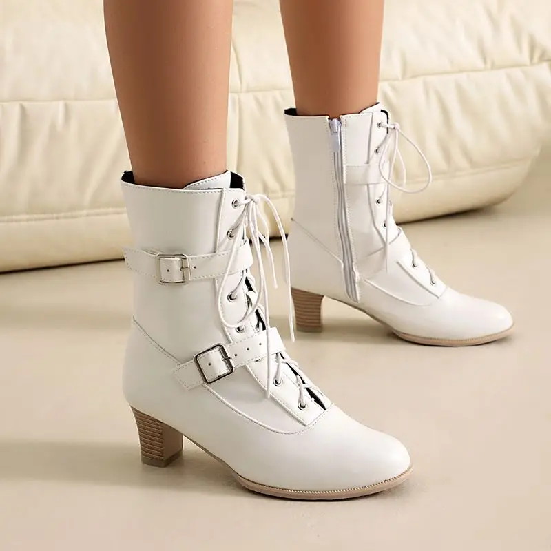 Girseaby Design Женские сапоги до середины икры с круглым носком и застежкой-молнией на блочном каблуке 5 см, пряжкой на ремне со шнуровкой, большой размер 46-48, повседневный повседневный стиль
Girseaby Design Женские сапоги до середины икры с круглым носком и застежкой-молнией на блочном каблуке 5 см, пряжкой на ремне со шнуровкой, большой размер 46-48, повседневный повседневный стиль