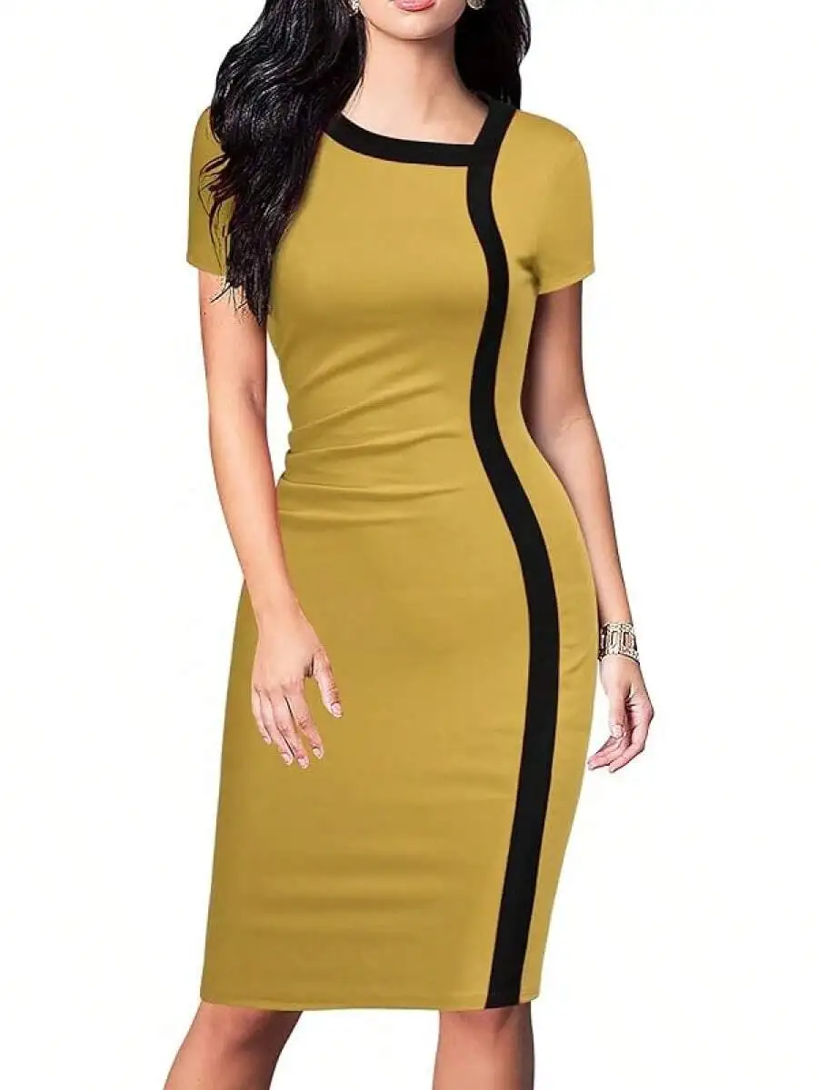 Women Short Sleeve Colorblock Pencil Dress With Splicing Design
Women Short Sleeve Colorblock Pencil Dress With Splicing Design