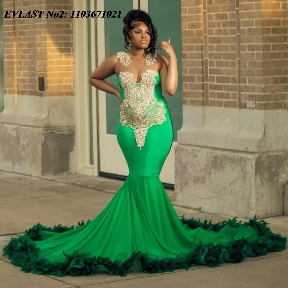 EVLAST Customized Aso Ebi Green Feather Prom Dress Mermaid Silver Crystal Beaded Black Girls African Birthday Party Gowns E2P345
EVLAST Customized Aso Ebi Green Feather Prom Dress Mermaid Silver Crystal Beaded Black Girls African Birthday Party Gowns E2P345