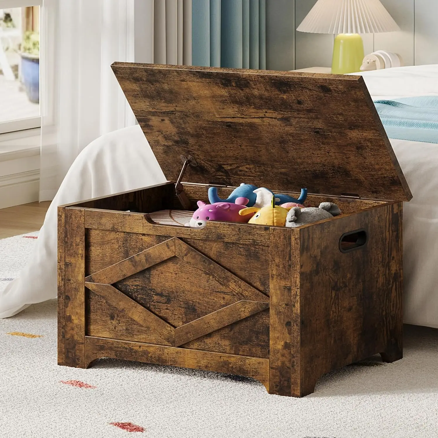 23.6" Storage Chest, Wooden Storage Bench with Safety Hinge, Easy Assembly, Toy Chest for Entryway Living Room Bedroom
23.6" Storage Chest, Wooden Storage Bench with Safety Hinge, Easy Assembly, Toy Chest for Entryway Living Room Bedroom