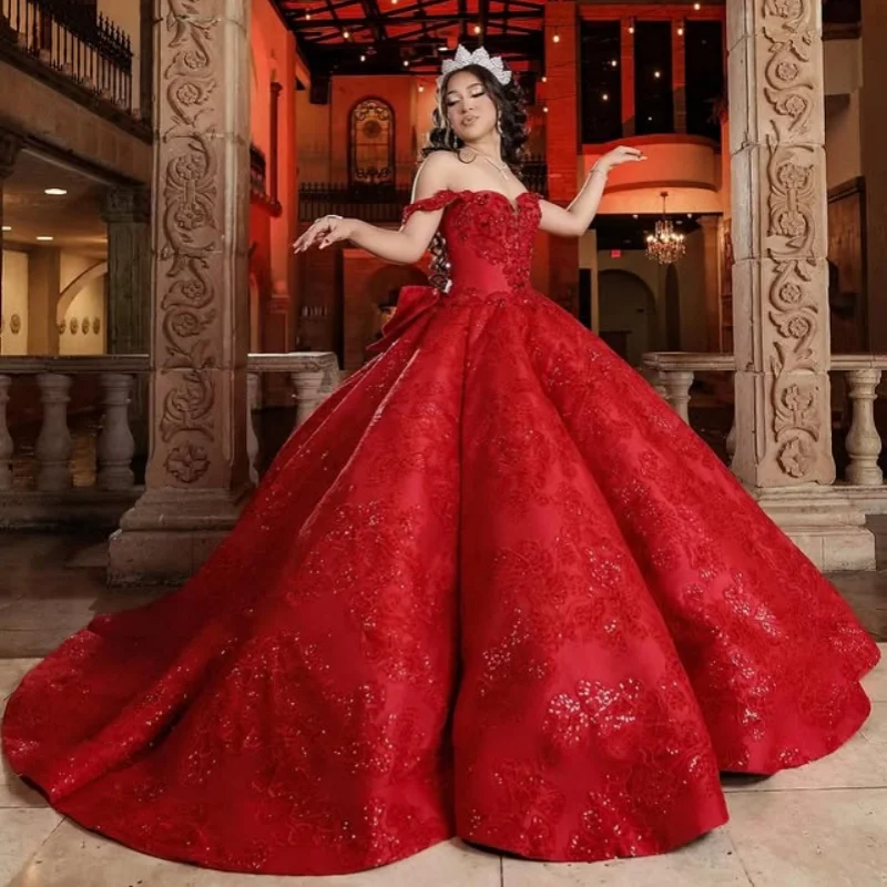 Customized Shiny Red Quinceanera Dresses Off the Shoulder Sequin applique Tull Bow Long tail Vestido 15 Quinceanera
Customized Shiny Red Quinceanera Dresses Off the Shoulder Sequin applique Tull Bow Long tail Vestido 15 Quinceanera