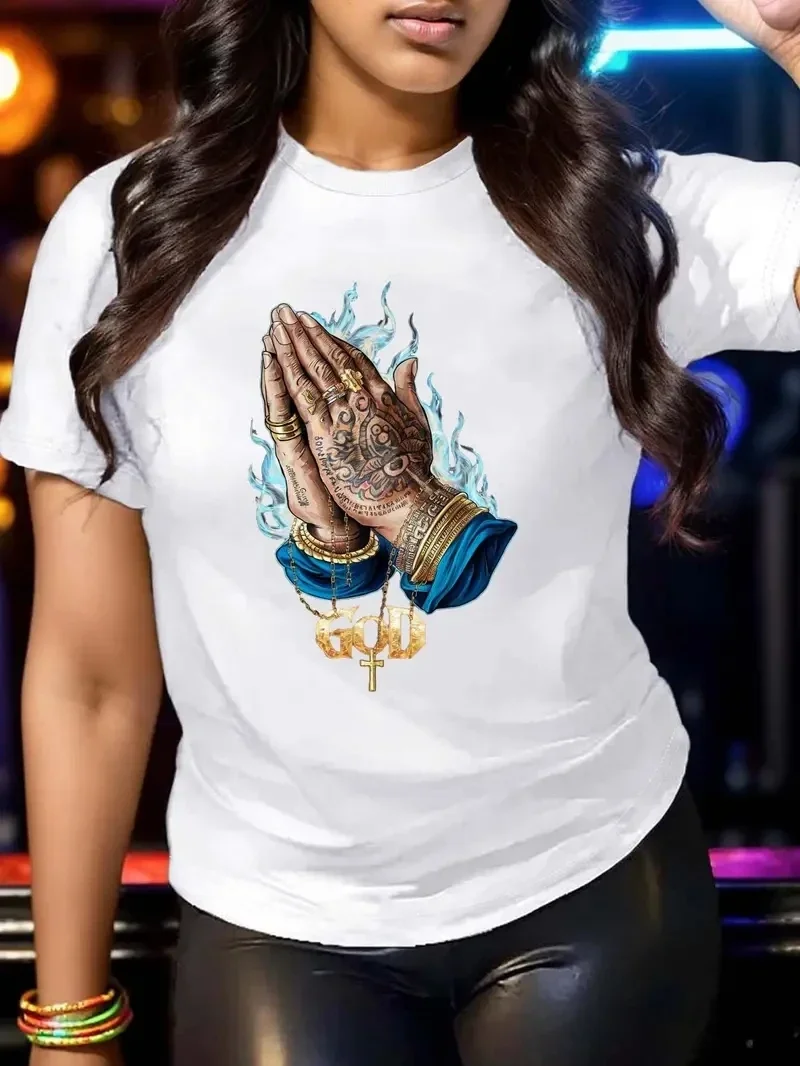 Plus size Women's New Comfortable Minimalist Street Head Fashion Noble Prayer Hand Pattern Printed Round Neck T-shirt
Plus size Women's New Comfortable Minimalist Street Head Fashion Noble Prayer Hand Pattern Printed Round Neck T-shirt
