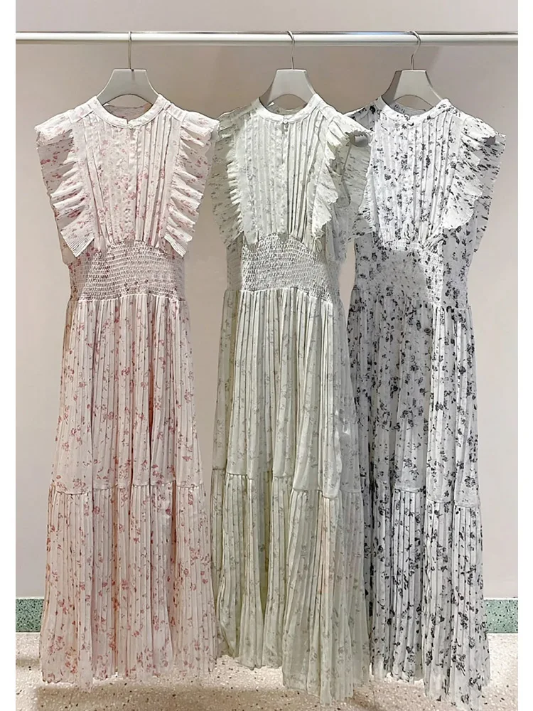 Long Pleated Skirt Dress with Lace Sleeves Stand Collar Spring New Style Women's Fashionable Floral Print Gown Chinese Brand
Long Pleated Skirt Dress with Lace Sleeves Stand Collar Spring New Style Women's Fashionable Floral Print Gown Chinese Brand