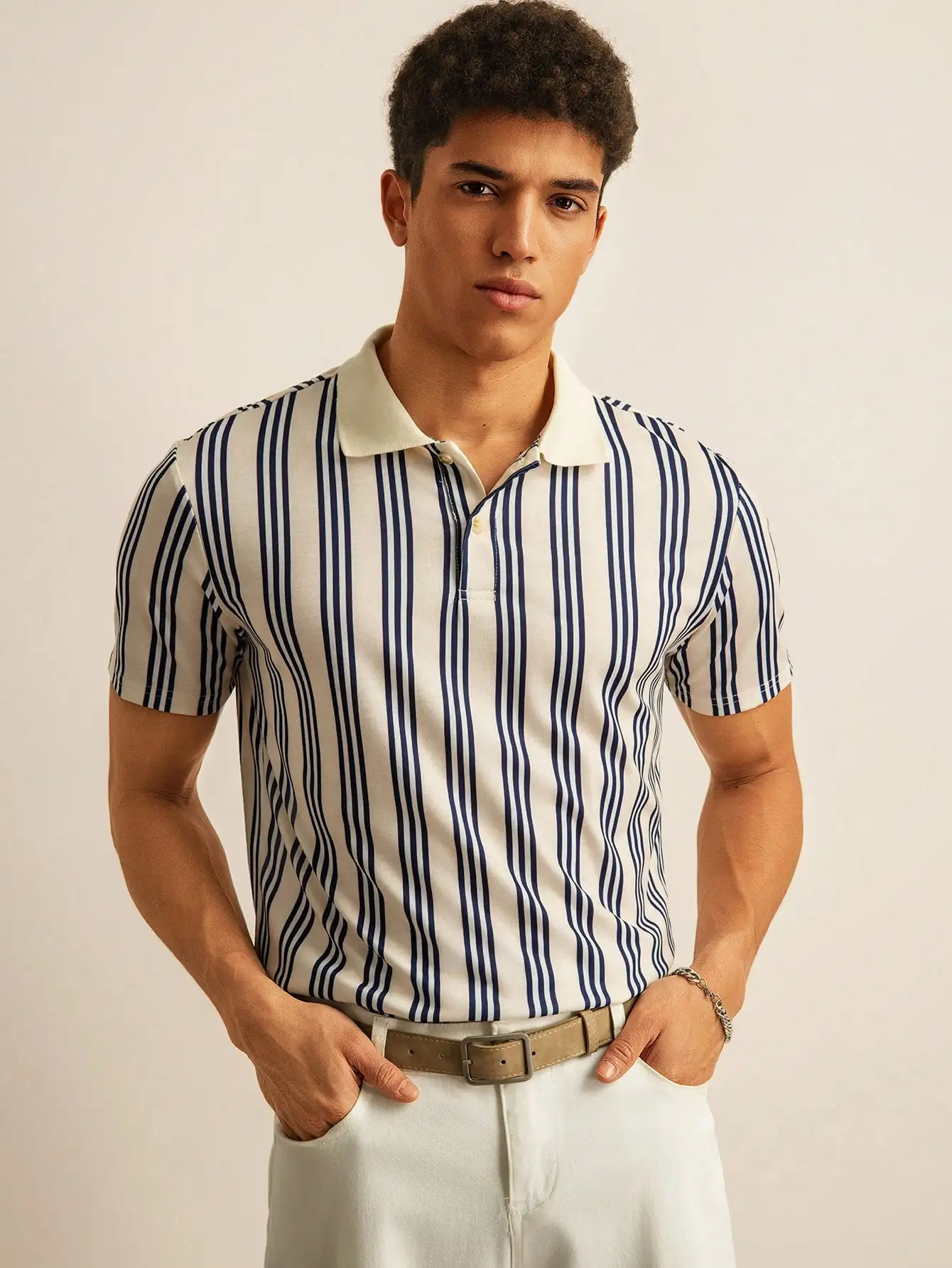 Men's Classic Striped Polo Shirt, Cotton Blend, Short Sleeve, Casual Fit
Men's Classic Striped Polo Shirt, Cotton Blend, Short Sleeve, Casual Fit