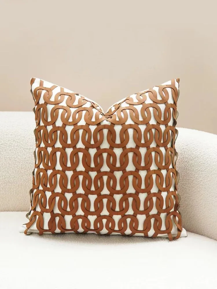 Brown Leather Woven Hollowed-out Sofa Cushion, Simple and Light Luxury, Model Room, Living Room, Pillow, Modern, MF789
Brown Leather Woven Hollowed-out Sofa Cushion, Simple and Light Luxury, Model Room, Living Room, Pillow, Modern, MF789