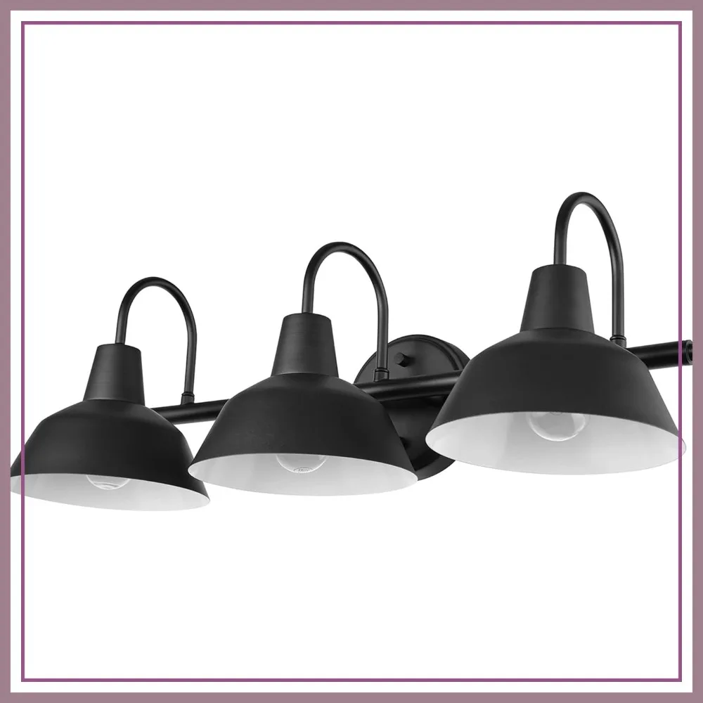 3-Light Vanity Light, Matte Black with White Interior Shades for Bathroom
3-Light Vanity Light, Matte Black with White Interior Shades for Bathroom
