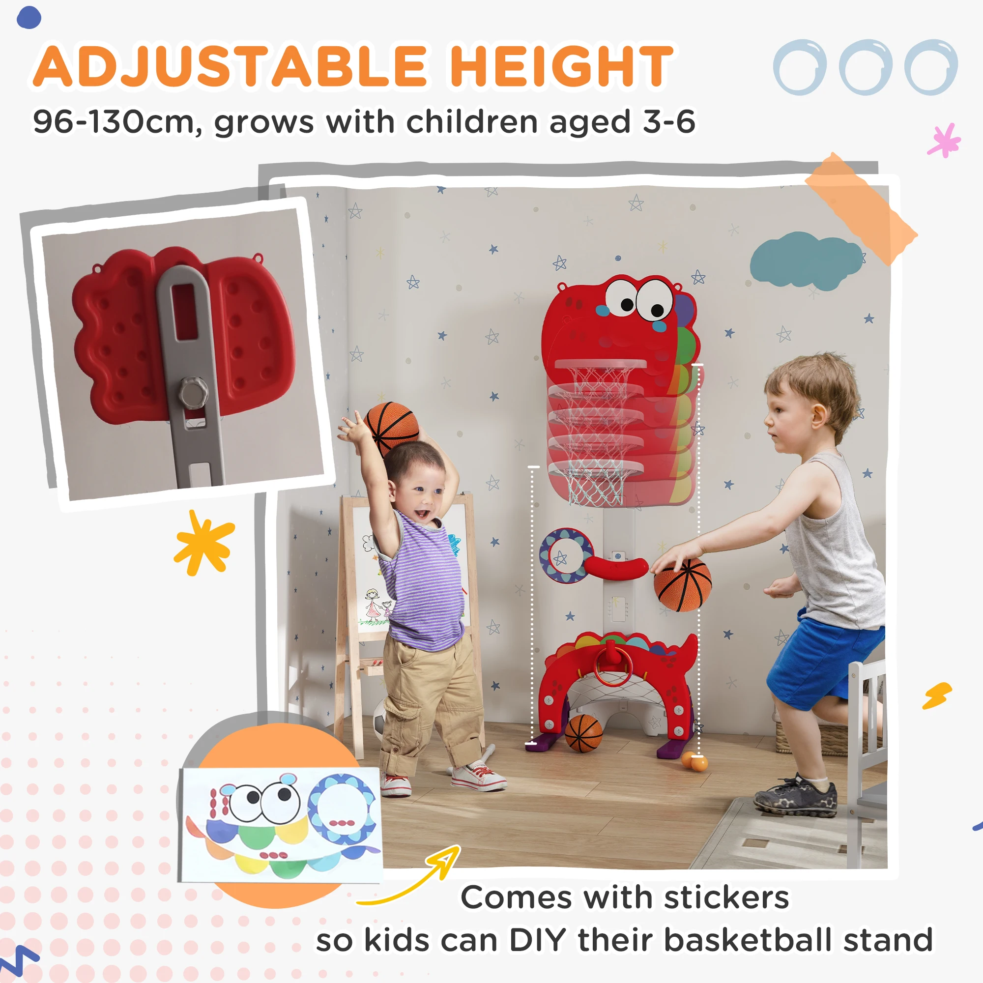 Kids Adjustable Basketball Hoop 5-in-1, Basketball, Golf, Soccer, Target Throw, Lasso Game for Toddlers 3–6
Kids Adjustable Basketball Hoop 5-in-1, Basketball, Golf, Soccer, Target Throw, Lasso Game for Toddlers 3–6