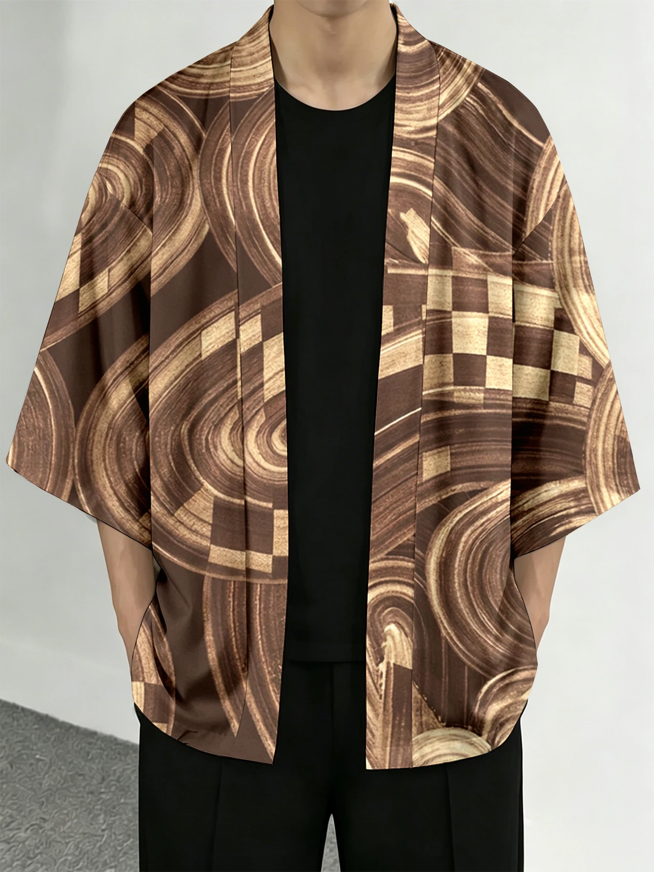Men's casual top Brown Abstract Swirl Casual Openfront top for everyday wear 3D Digital Print 100% Polyester Artistic Pattern Printed Kimono Cardigan Fit for Spring/Summer Resort and Street Fashion Apparel
Men's casual top Brown Abstract Swirl Casual Openfront top for everyday wear 3D Digital Print 100% Polyester Artistic Pattern Printed Kimono Cardigan Fit for Spring/Summer Resort and Street Fashion Apparel